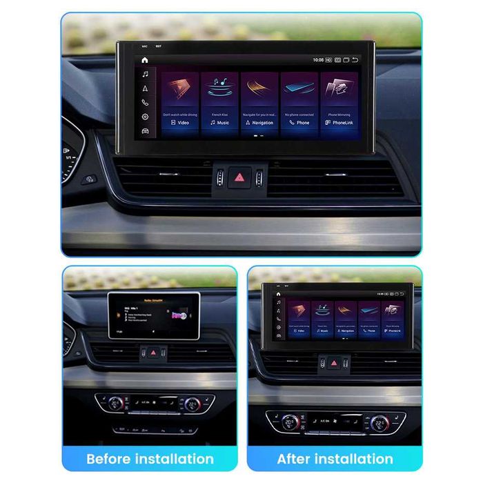 Navigatie Android 14 Audi Q5 Carplay Waze YouTube + CAMERA