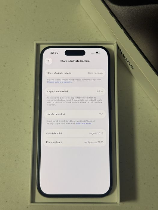 iPhone 15 Pro 87% baterie impecabil