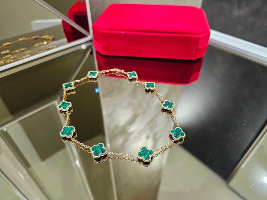 Van Cleef & Arpels VCA Rose Gold Green Alhambra 10 Motifs Дамско Колие