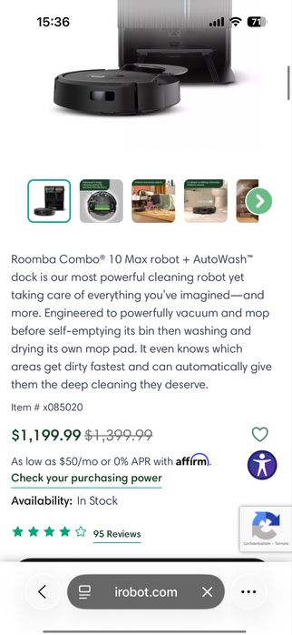 iRobot Roomba Combo 10 Max – Aspirator robot cu mop, folosit uşor