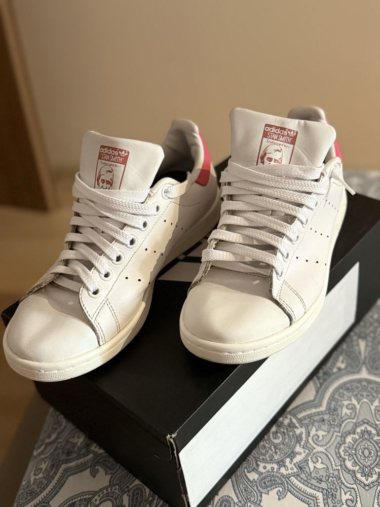 Adidasi Stan Smith alb cu roz piele naturala