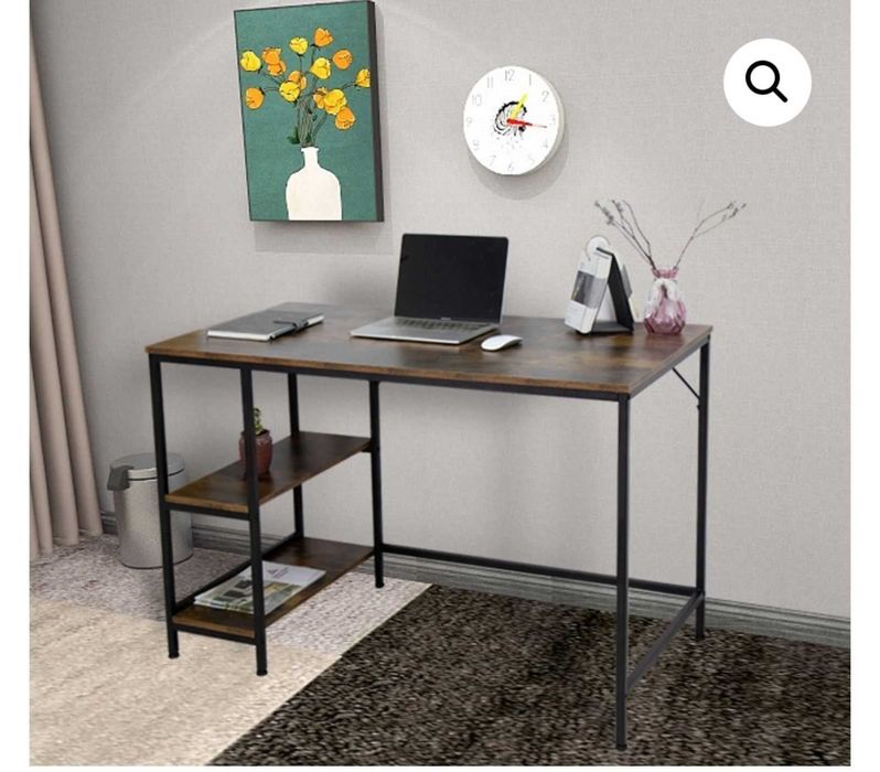 Бюро индустриален дизайн с място за съхранение черна рамка кафяв плот