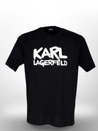 Автентична Karl Lagerfeld Черна Тениска Бяла ГЛАНЦИРАНА Щампа S-XL