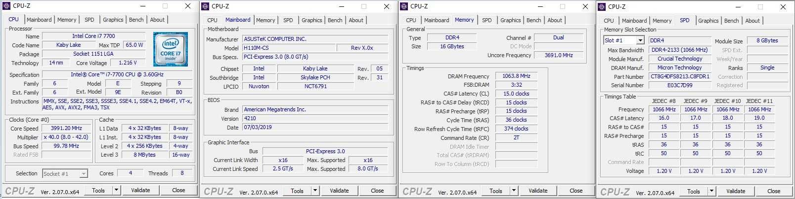 Дънo ASUS H110M-CS, Процесор Intel Core i7-7700 +Охладител ,DDR4 и PSU