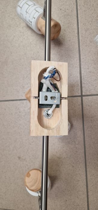 Lampa/lustra bec 3xE14 lemn, metal si sticla