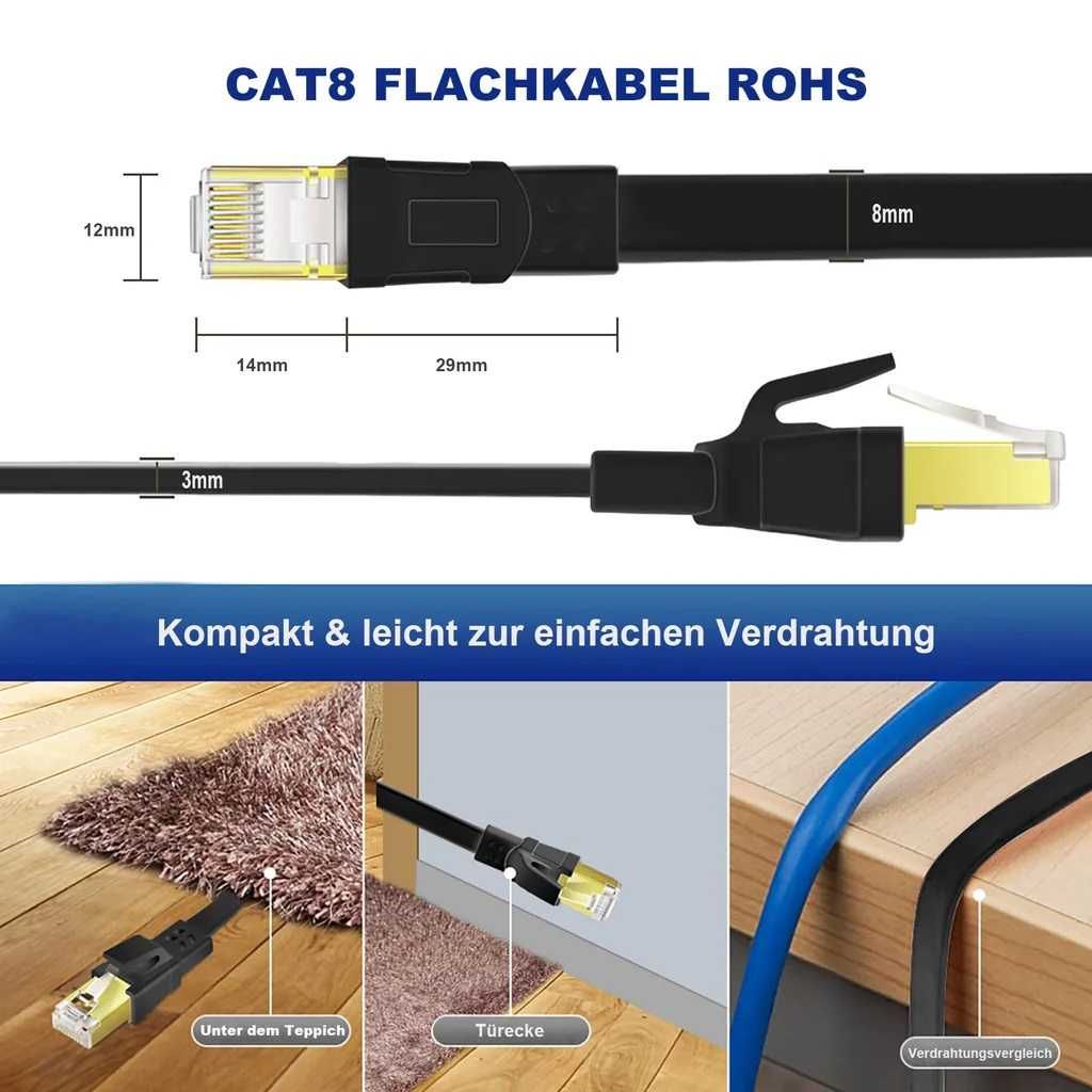 15М CAT8 Ethernet кабел, мрежов кабел, RJ45 конектор