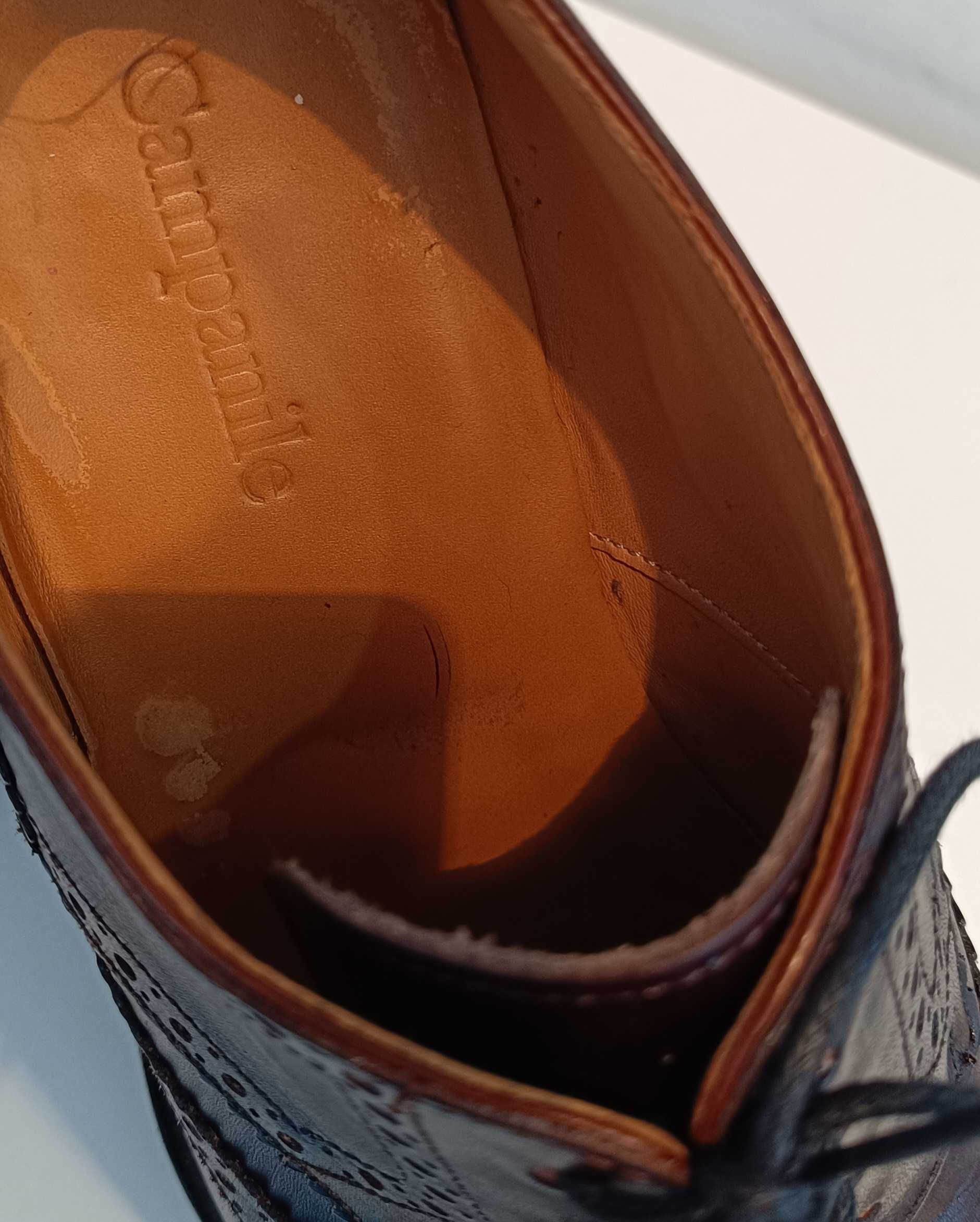 Pantofi derby 41 41.5 brogue lucrati manual Campanile piele naturala