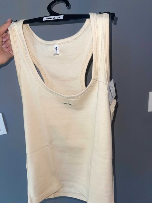 миумиу миу топ потник памук памучен беж бежов miumiu miu тениска летен