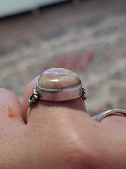 Inel argint 925,vintage,cu coral fosil,nr 7.