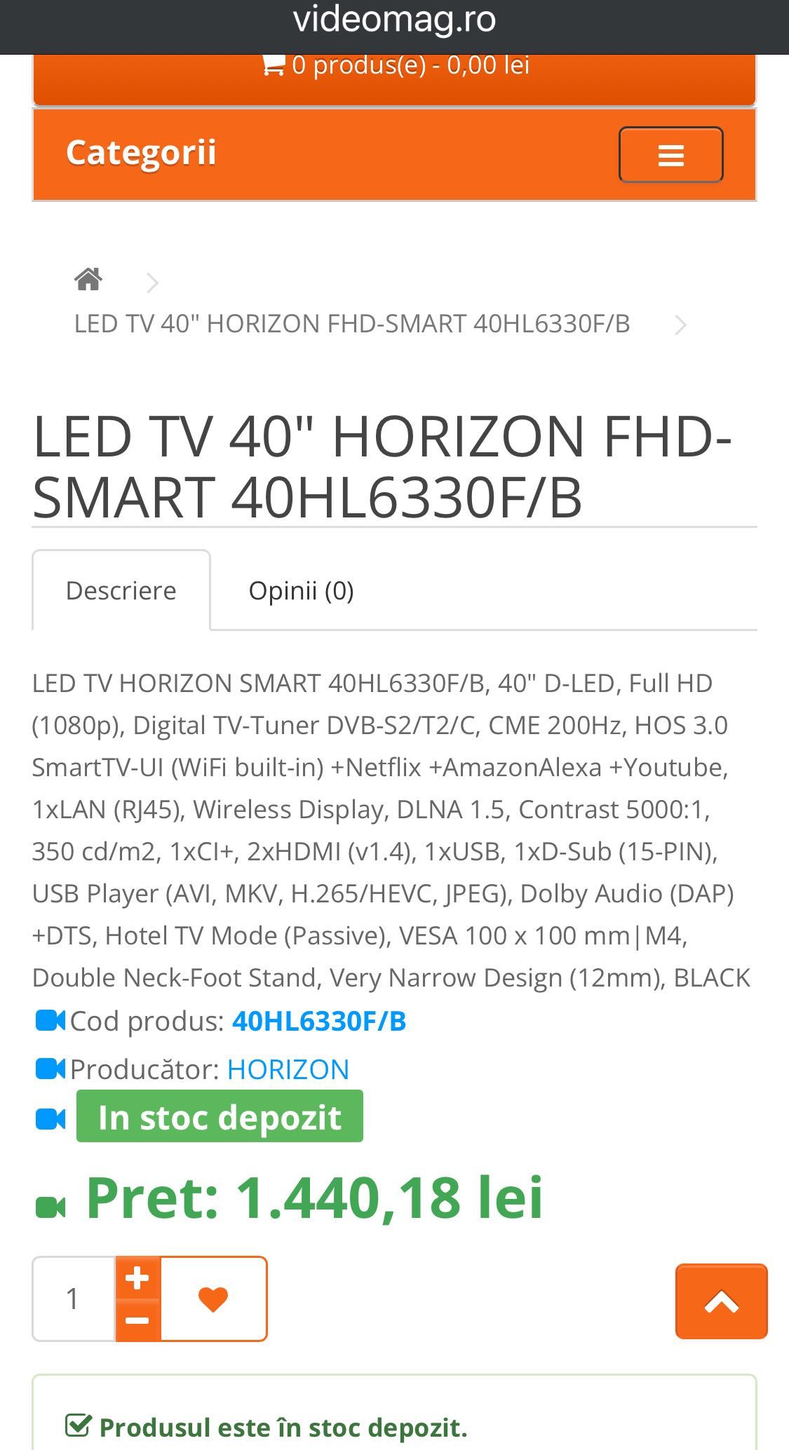 Horizon HD Smart TV 100 cm NOU