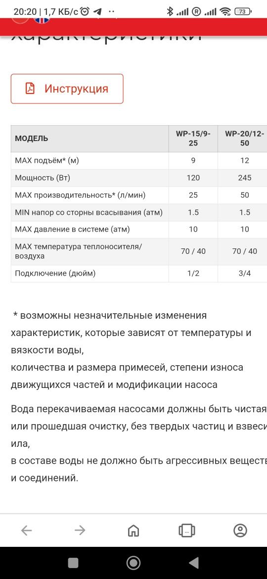Насос повышения давления Jemix WP 20/12-50