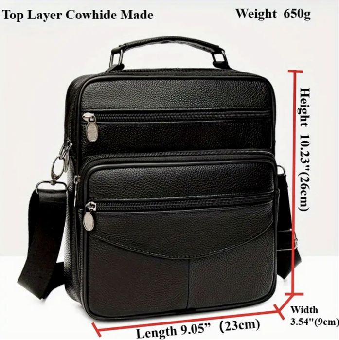 Мъжка универсална кожена чанта с дръжка/Елегантна с кафява естест.кожа