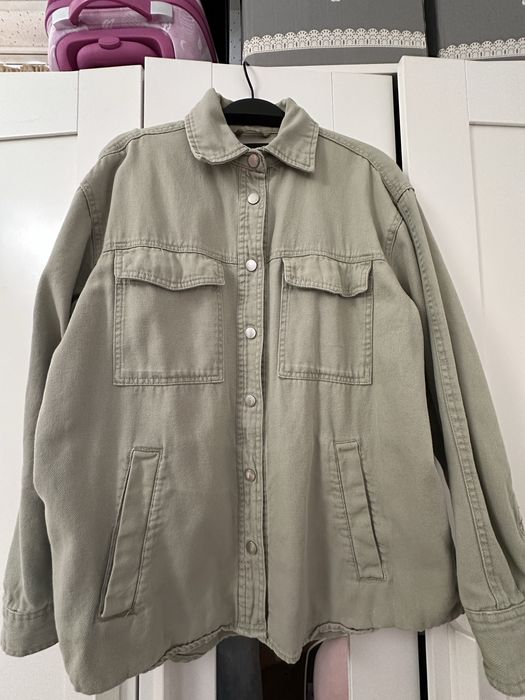 ZARA Xs oversize дамска риза/ яке в зелен цвят 100% памук