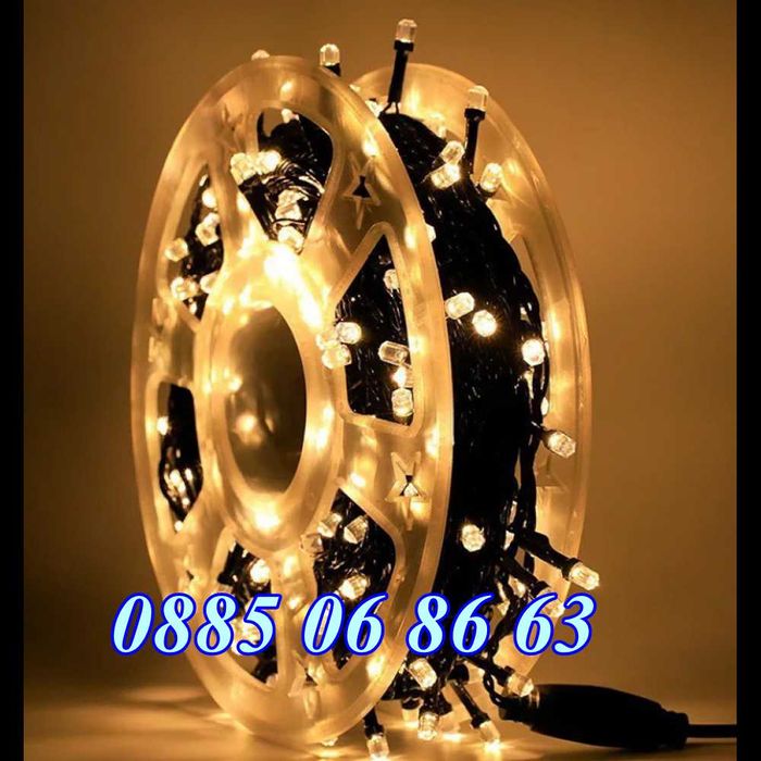 Коледни лампички 50 метра на макара, синя светлина, водоустойчиви