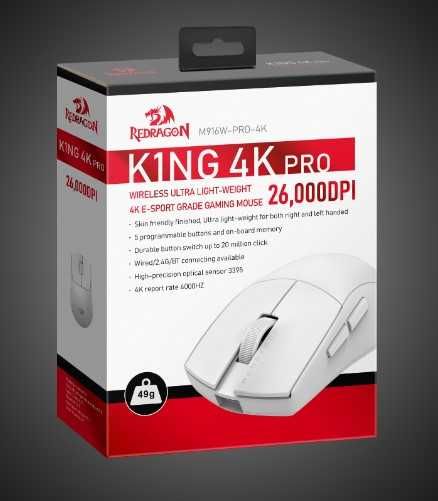 Игровая беспроводная мышь компьютерная Redragon K1NG 4K PRO WHITE