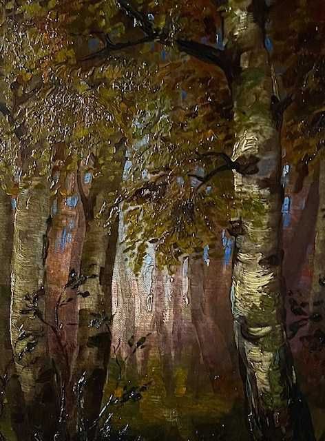 Padure  mesteceni-ulei/pza/cart,100 de ani vechime, 65x50 cm+rama buna