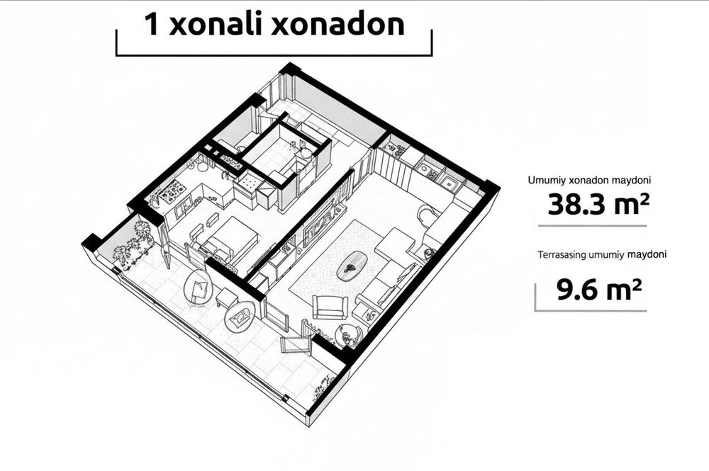Продаётся cвоя 1-комнатная квартира в ЖК "Orzular" от Xon Saroy
