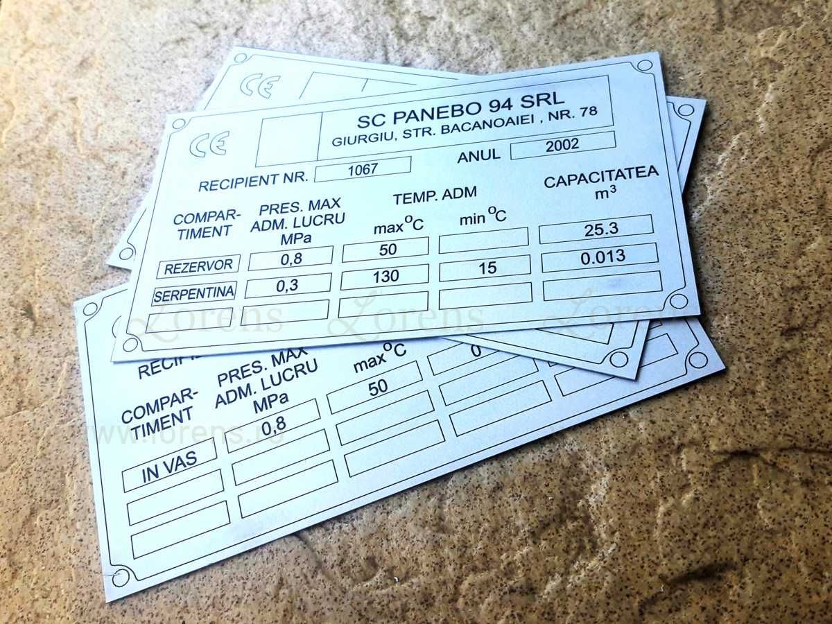 Placa timbru si plăcuțe de identificare echipamente- gravate pe metal