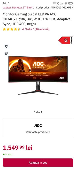 Monitor gaming 34 inch 180hz