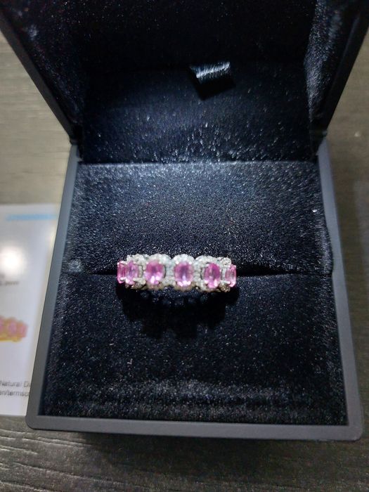 Inel aur Semi eternity cu diamante naturale și safire roz