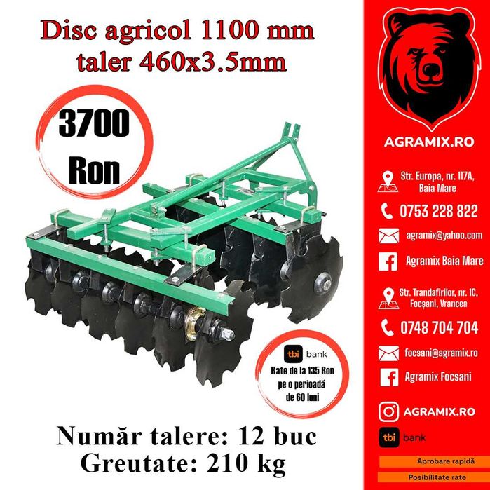 Disc agricol latime de lucru 1.1 m nou