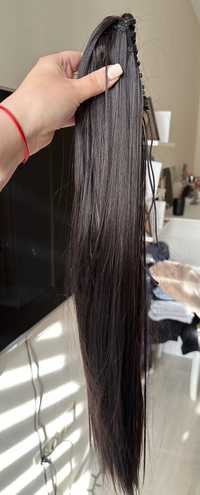 Изкуствена дълга коса на щипка във тъмно кестеняв цвят