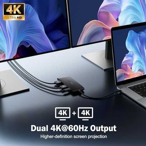 Нов хъб Докинг станция 7-в-1 USB C, двойно 4K HDMI, зареждане 100W