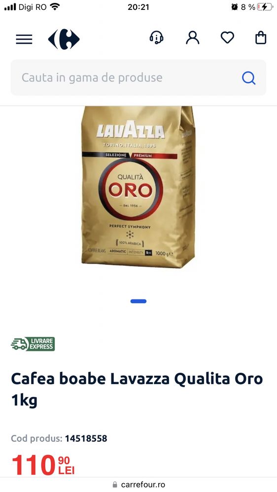 Cafea boabe Lavazza Qualita Oro -  premium, 1Kg (transport gratuit)