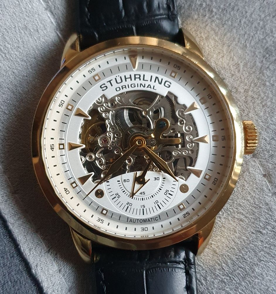 Vand ceas Elvetian STUHRLING Skeleton Placat cu Aur