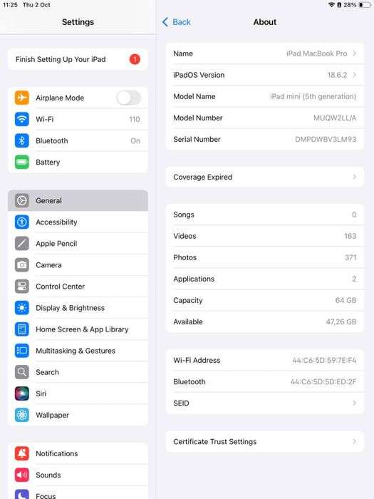 Ipad mini 5 64 gb hech qaysi detali almashmagan ochilmagan ipad