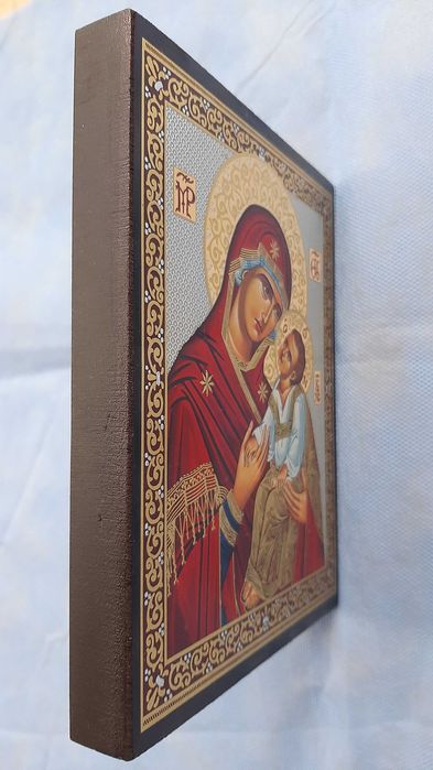 Icoana bizantina,Maica Domnului cu Pruncul,pictura lemn,manual,Grecia