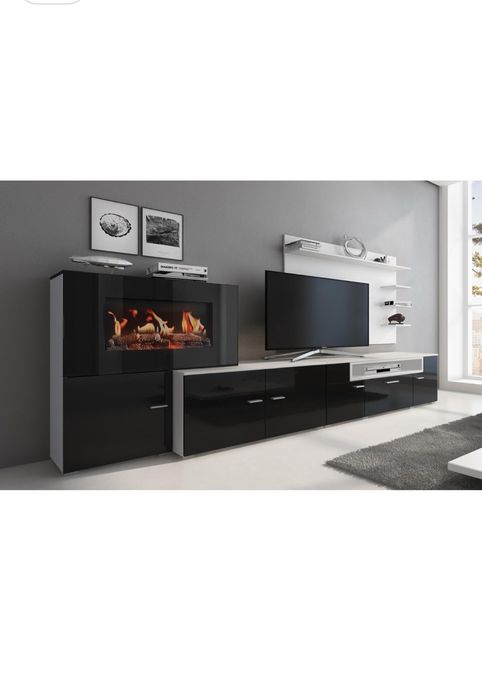 Mobilier living cu șemineu pe bioetanol – stil scandinav – negru