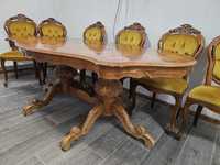 Masa de sufragerie cu 6 scaune, lemn, Vintage