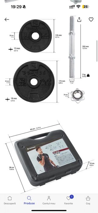 Set gantere 20kg + 2discuri 2kg+ bara