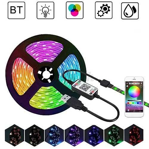 5 метра RGB LED лента с Bluetooth управление, безжичен контрол, декор