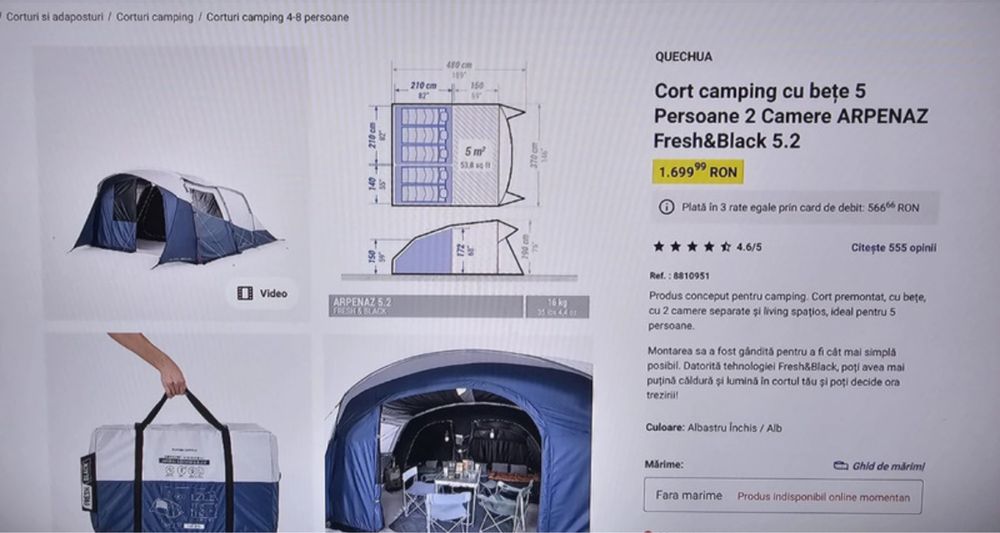 Cort 5 persoane, 2 camere Arpenaz Fresh&Black