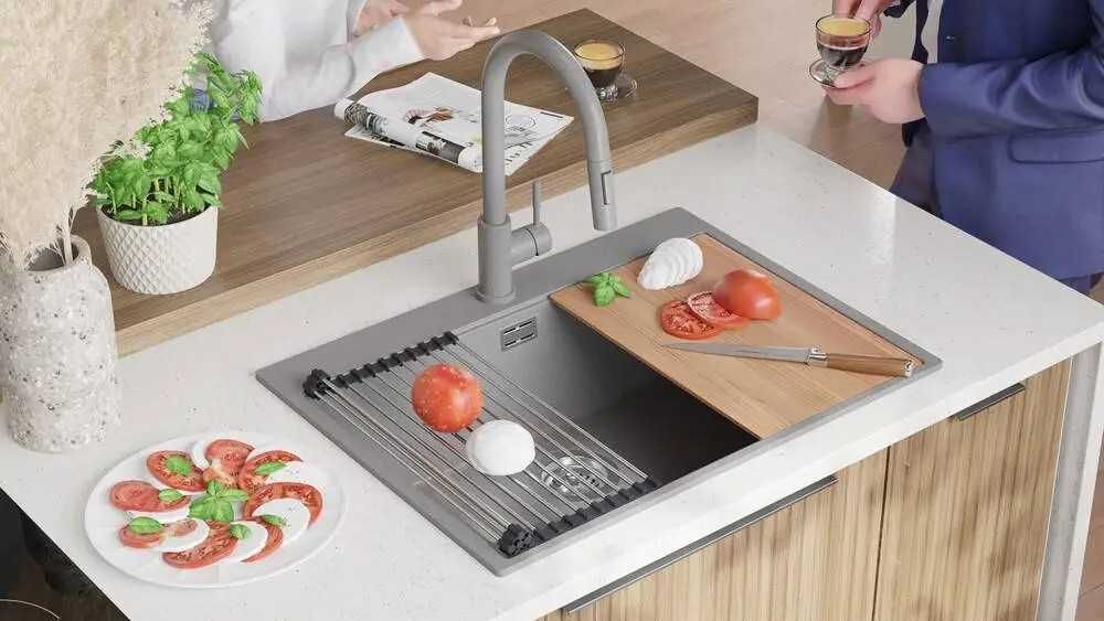 Сив Кухненска Мивка от гранит модел XXL Осло 70 Top 680 x 500 mm