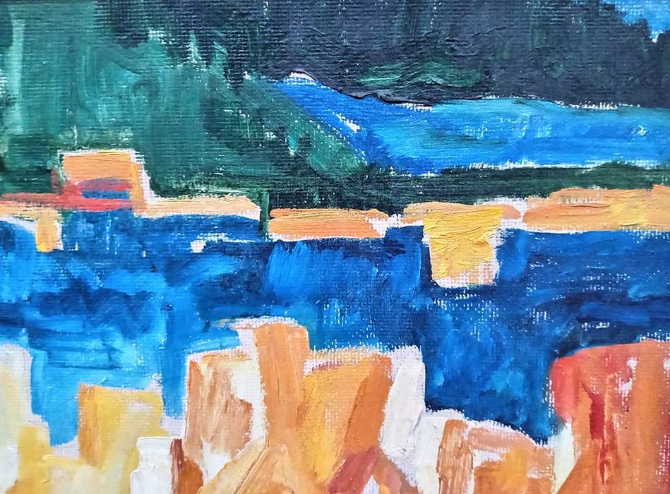 Tablou vechi - Baraj - semnat Viorica Felicia Ionescu 1977