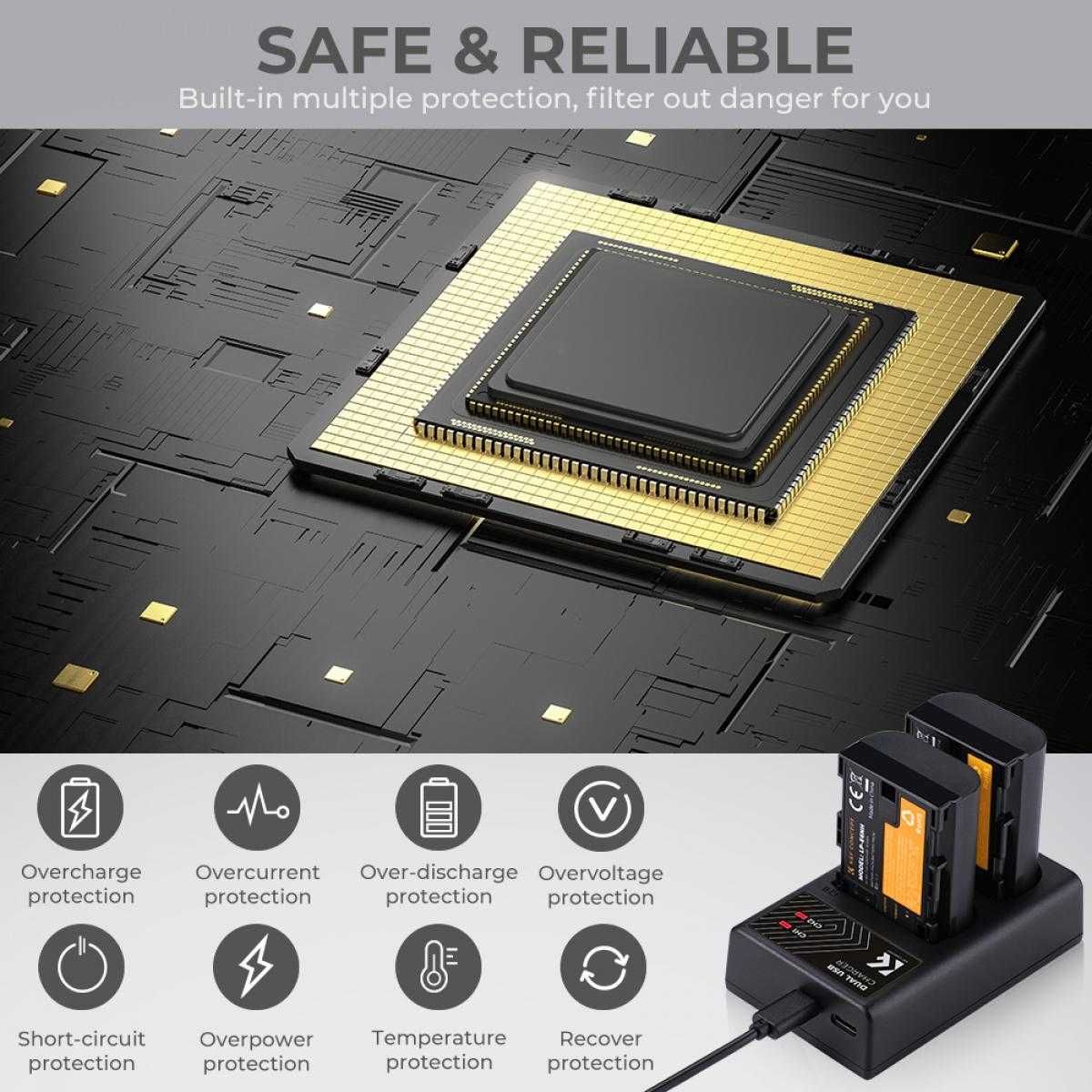 Комплект 2 батерии LP-E6NH + зарядно K&F Concept