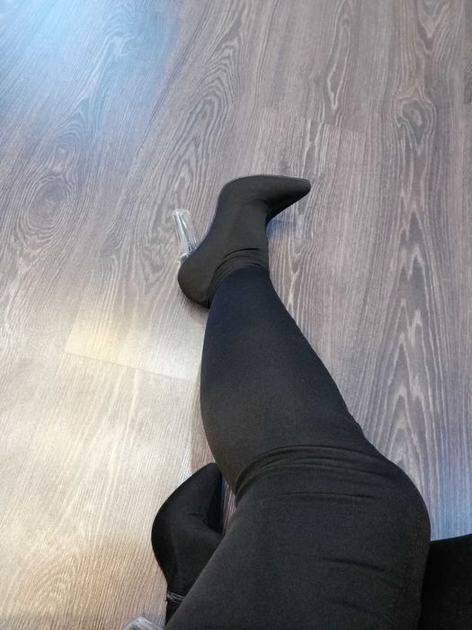 Cizme lungi tip ciorap cu toc transparent, noi, nr 37