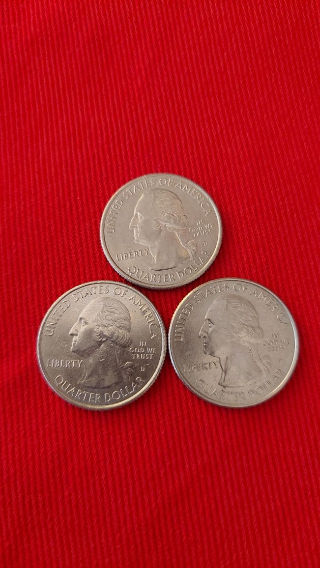 Lot 3 monede US Quarter Dollar, ediții aniversare locuri din America