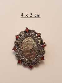 Cercei, brosa argint 925, granate/marcasite/cuart