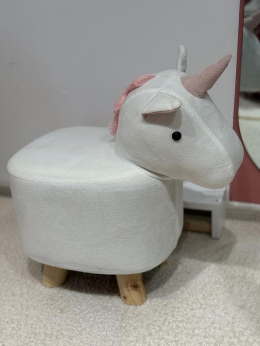 Taburet unicorn alb