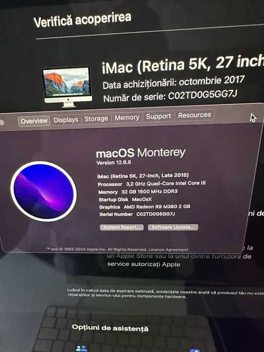 Apple iMac(Retina 5K,27-inch,achizitionat 2017),32GB, Radeon R9-Fusion