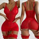 Costum Sexi Iubita , Sotie , Lenjerie Sexi cu portjartiere, negru,roșu