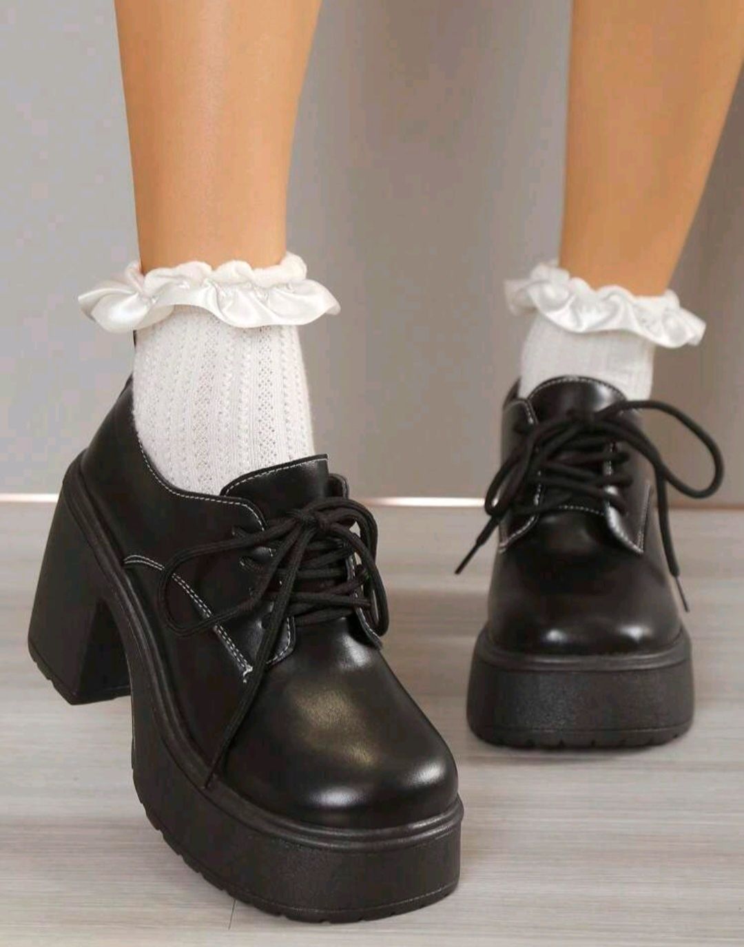 Papuci/Pumps Oxford eleganti pentru femei, pantofi cu toc gros, cu pla