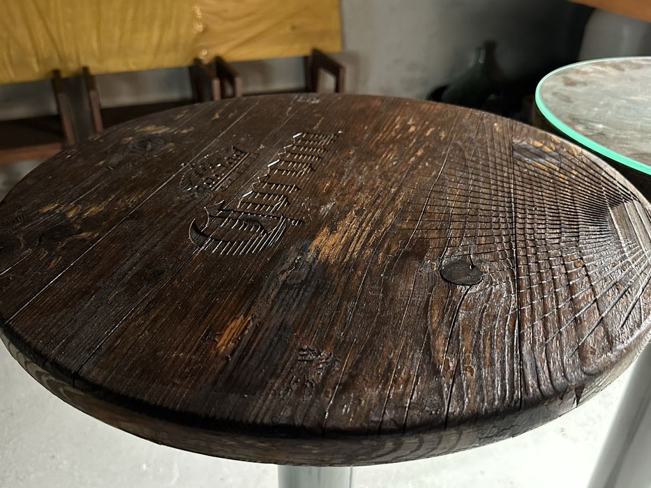 3 bucăți-Masă de bar cu blat rotund din lemn și picior central metalic