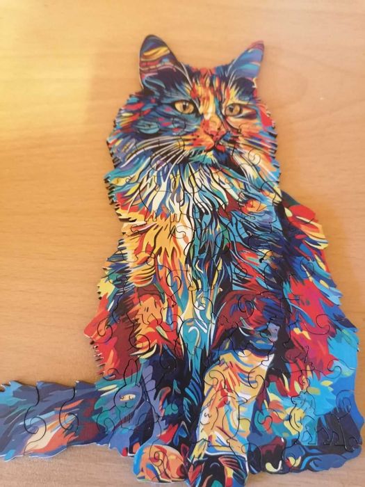 Дървен пъзел котка и кон