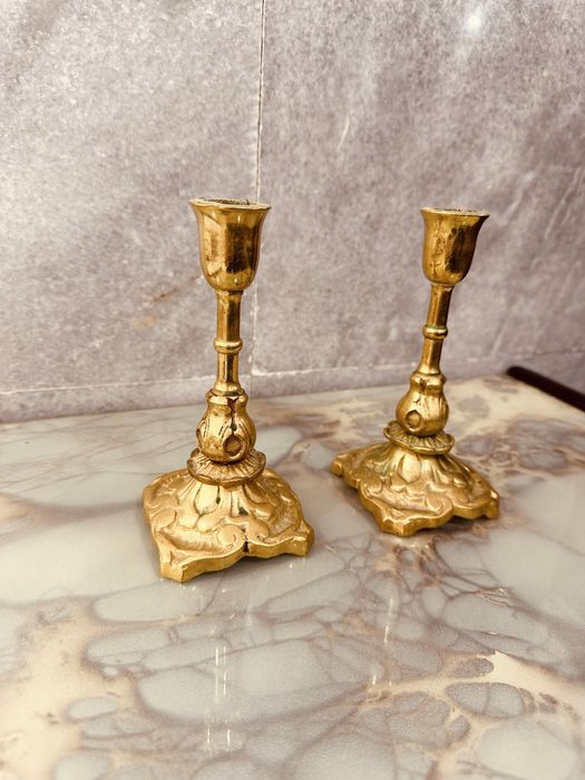 Антикварни месингови свещници – чифт, около 1900 г.