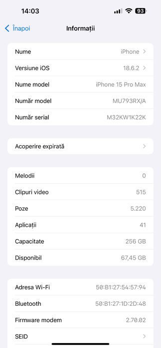 Vand iphone 15pro Max 90% baterie